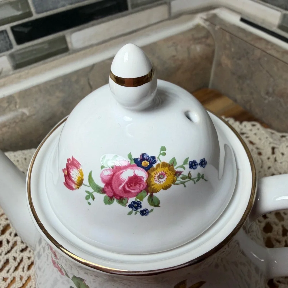 Vintage Arthur Wood & Son Staffordshire England Floral Teapot 6314 Gold Trim